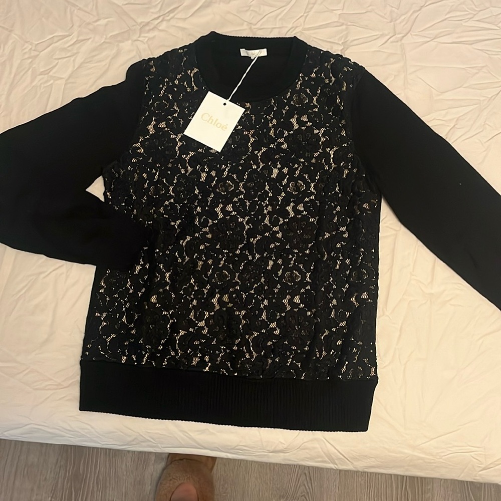Chloe black wool and angora sweater